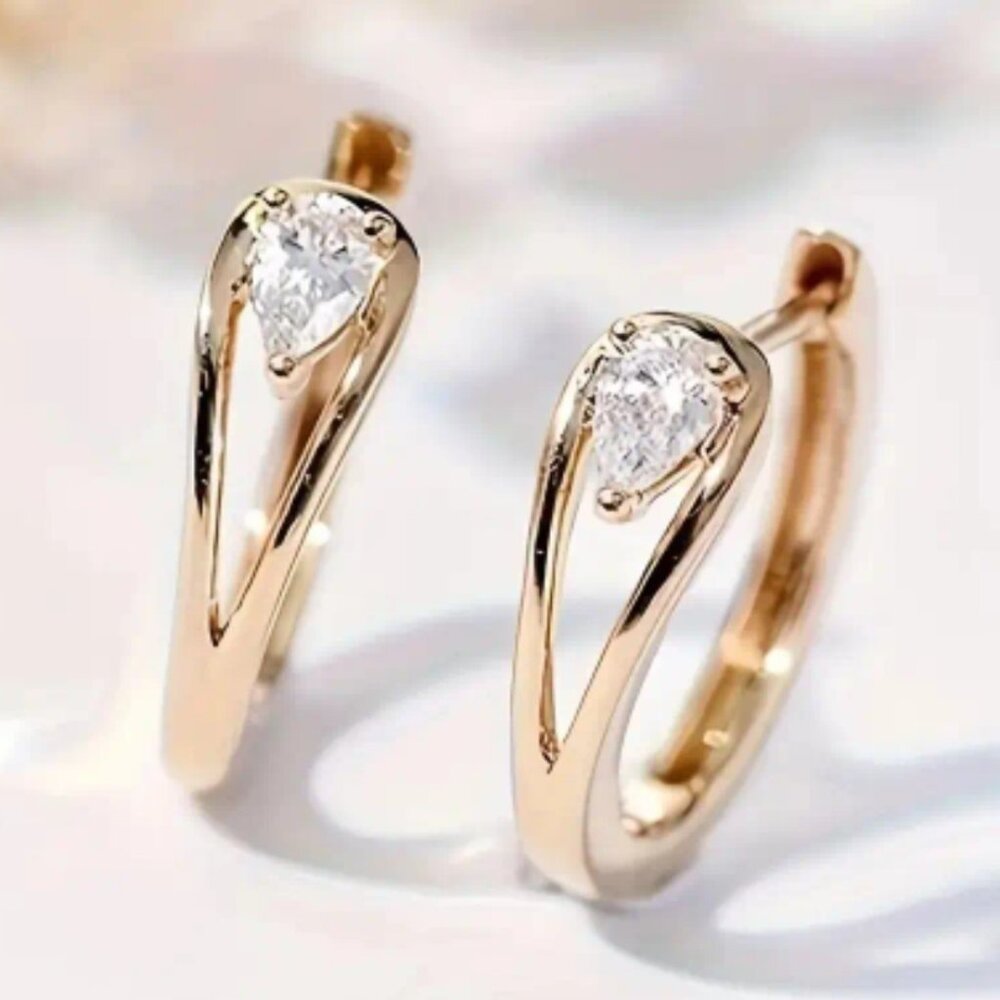 Simulated Diamond Gold Huggie Hoop Earrings